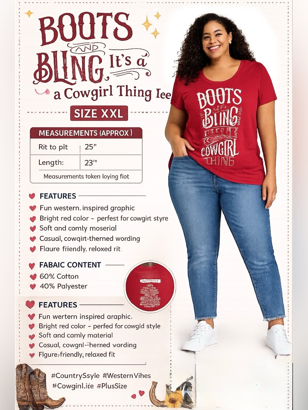 💲Boots & Bling “It’s a Cowgirl Thing” Graphic Tee | XXL | EUC 🤠 - Picture 4 of 4